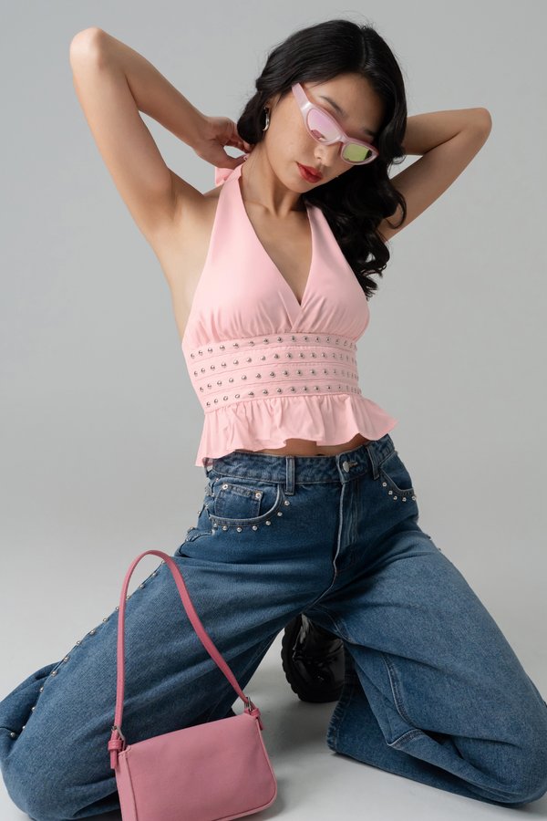 Pixel Studded Halter Top in Strawberry Pink