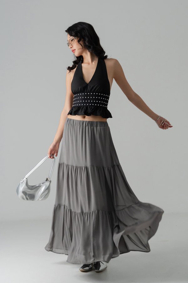 Pixel Studded Halter Top in Black