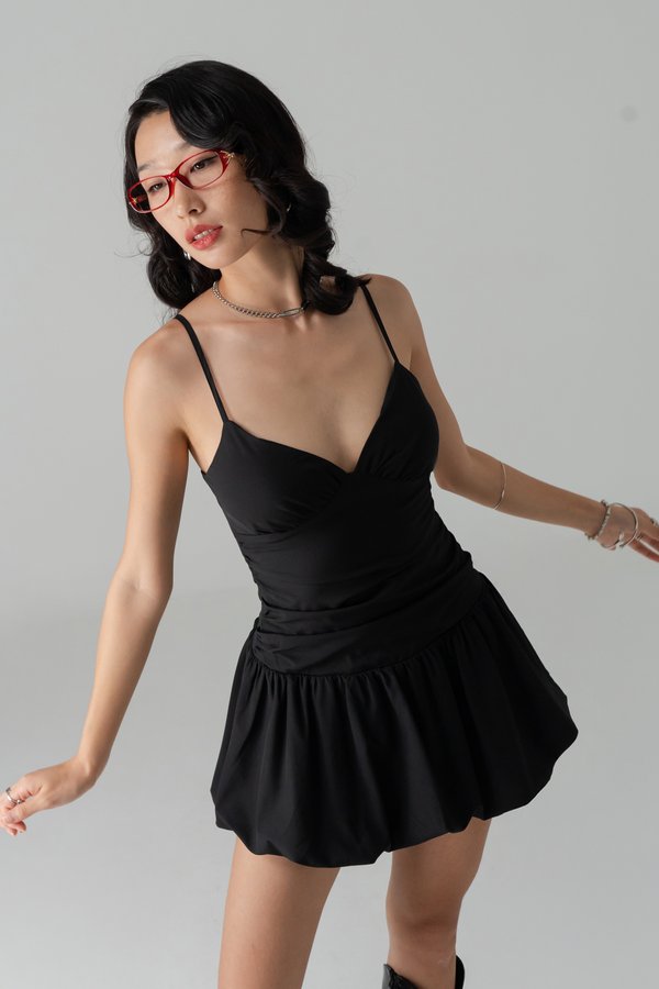 Resist Ruched Bubble Dress in Black
