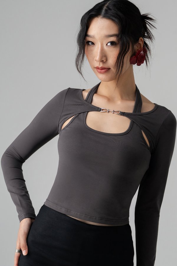 Armor Detail Halter Top in Smoke Grey