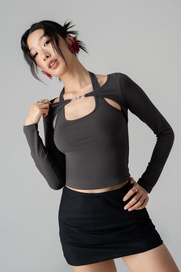 Armor Detail Halter Top in Smoke Grey