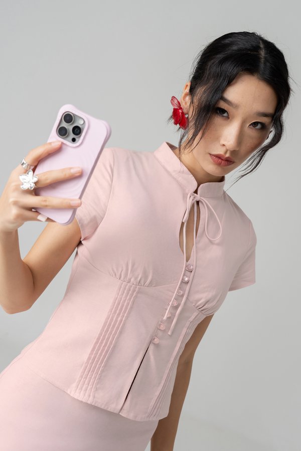 Paraph Pleated Linen Top in Ash Pink