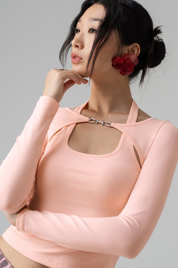 Armor Detail Halter Top in Baby Pink
