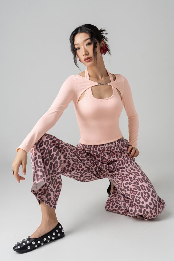 Armor Detail Halter Top in Baby Pink