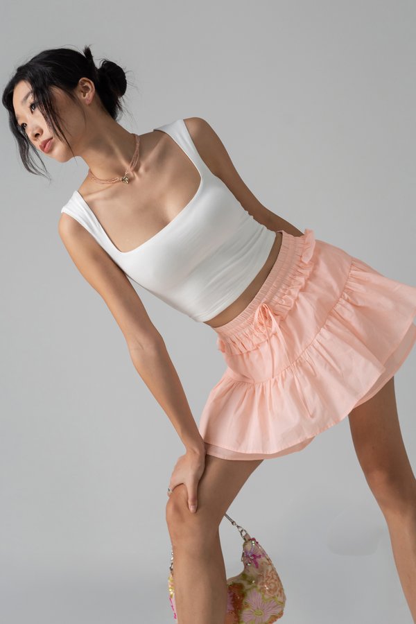 Woo Tiered Linen Skirt in Strawberry Pink