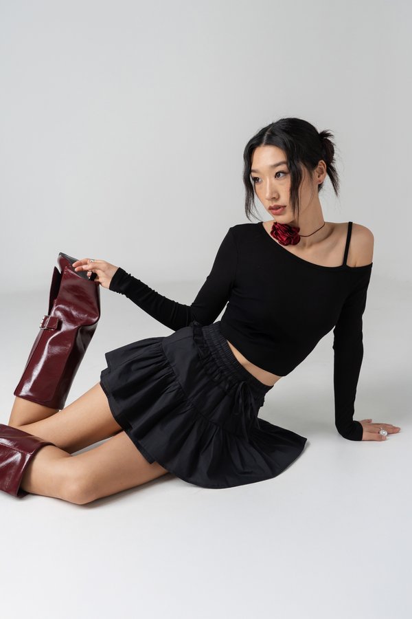 Woo Tiered Linen Skirt in Black