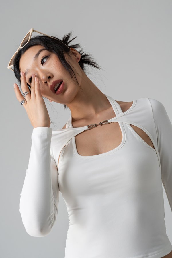 Armor Detail Halter Top in White