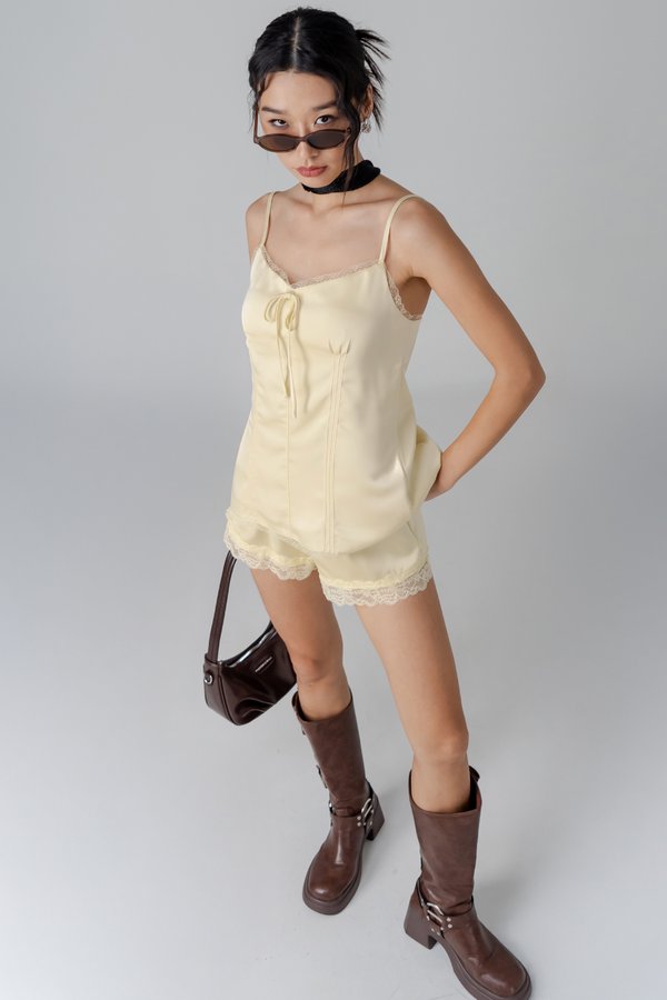 Hush Ribbon Lace Top in Pastel Yellow