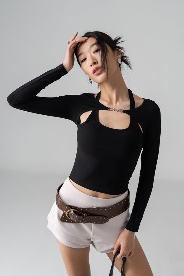 Armor Detail Halter Top in Black