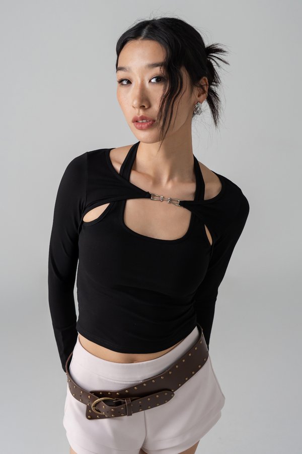 Armor Detail Halter Top in Black