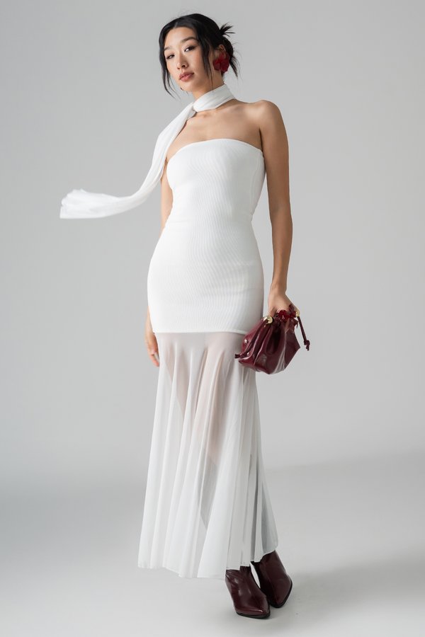 Ethereal Mesh Maxi Dress in White