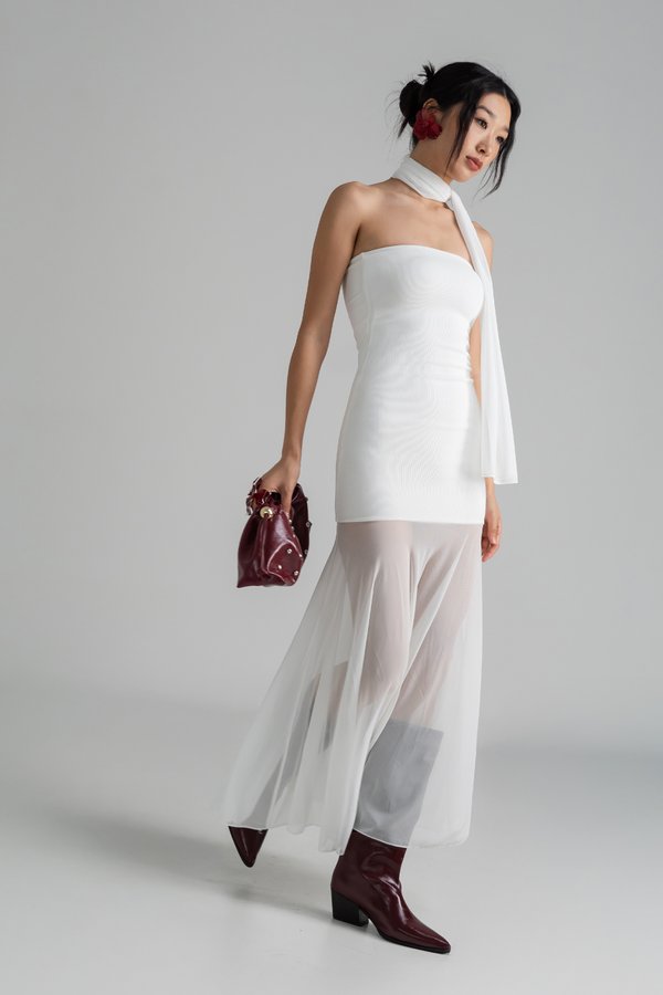 Ethereal Mesh Maxi Dress in White