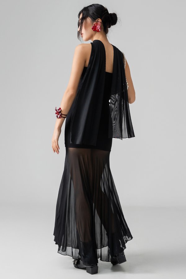 Ethereal Mesh Maxi Dress in Black
