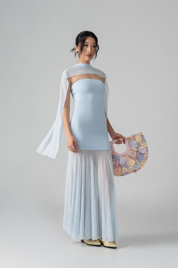 Ethereal Mesh Maxi Dress in Sky Blue