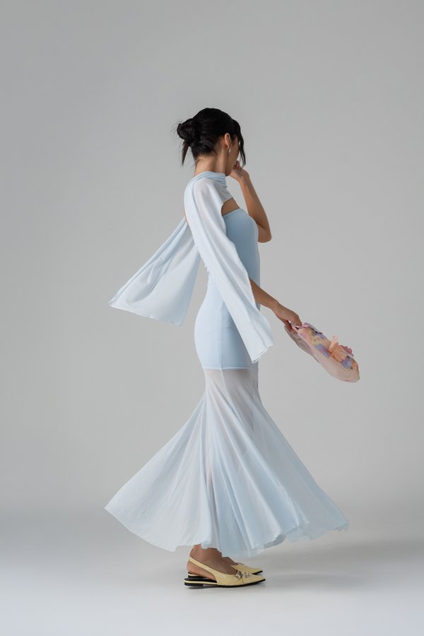 Ethereal Mesh Maxi Dress in Sky Blue