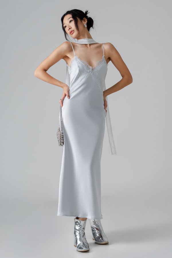 Mojo Lace Trim Maxi Dress in Soft Blue