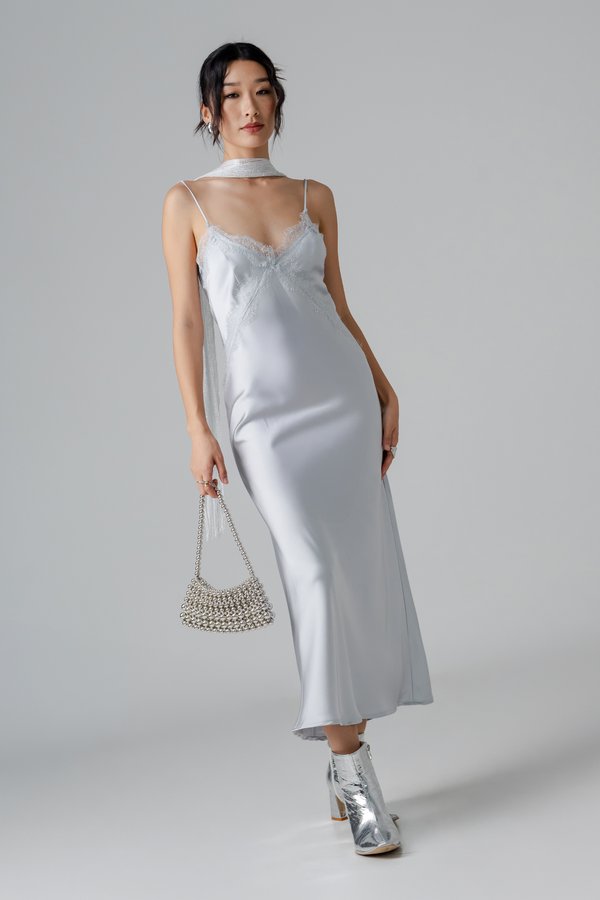 Mojo Lace Trim Maxi Dress in Soft Blue