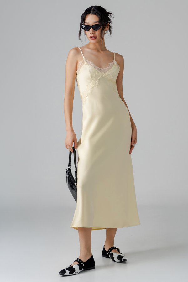 Mojo Lace Trim Maxi Dress in Pastel Yellow