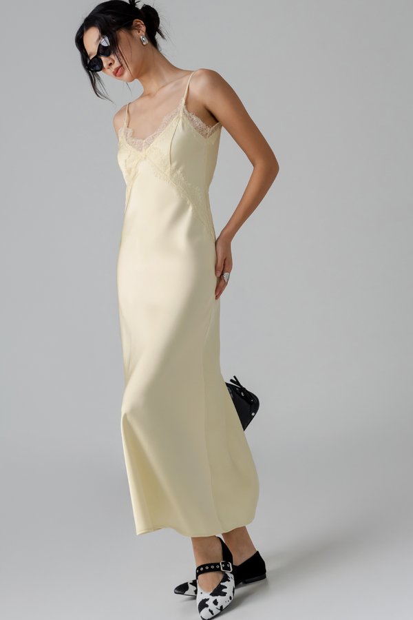 Mojo Lace Trim Maxi Dress in Pastel Yellow