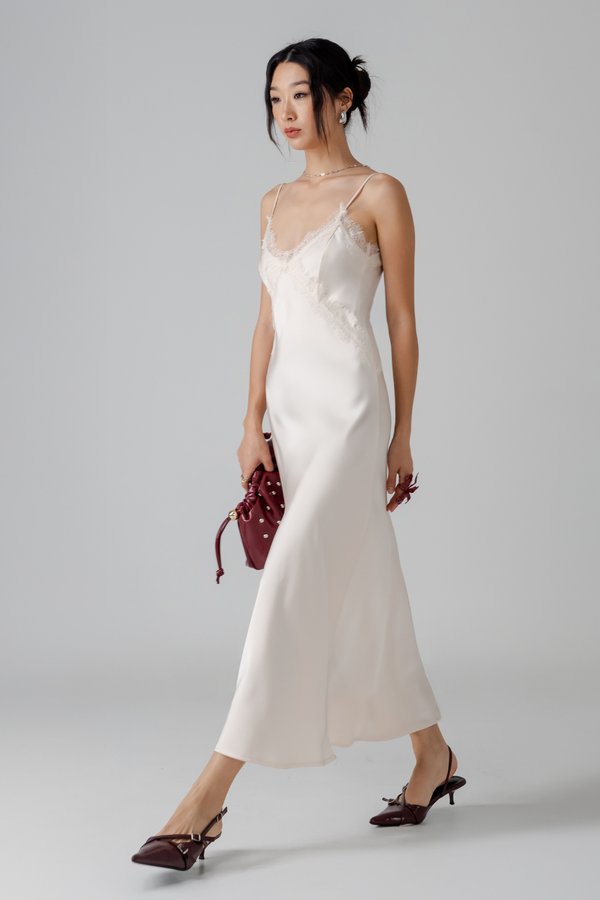 Mojo Lace Trim Maxi Dress in Champagne Beige