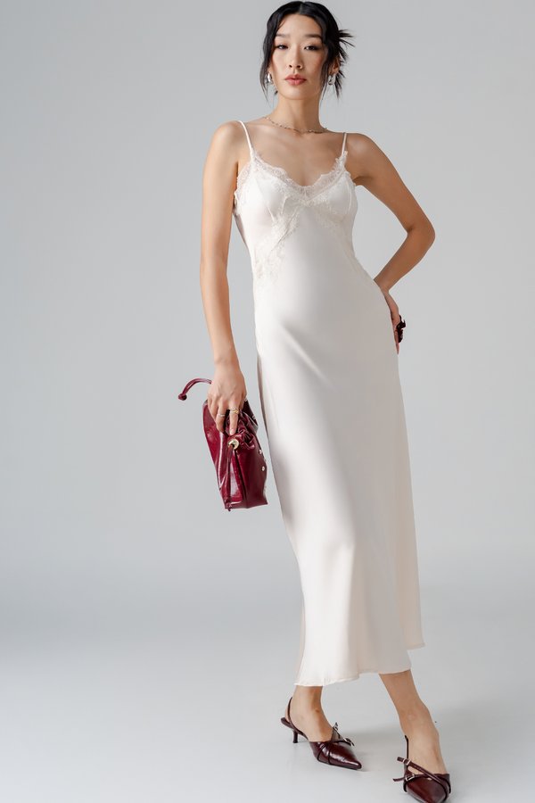 Mojo Lace Trim Maxi Dress in Champagne Beige