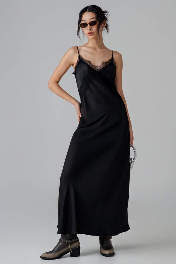 Mojo Lace Trim Maxi Dress in Black