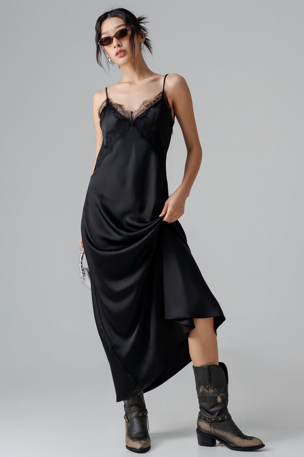 Mojo Lace Trim Maxi Dress in Black