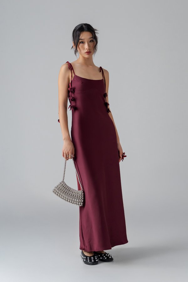 Petal Satin Maxi Dress in Sangria Red