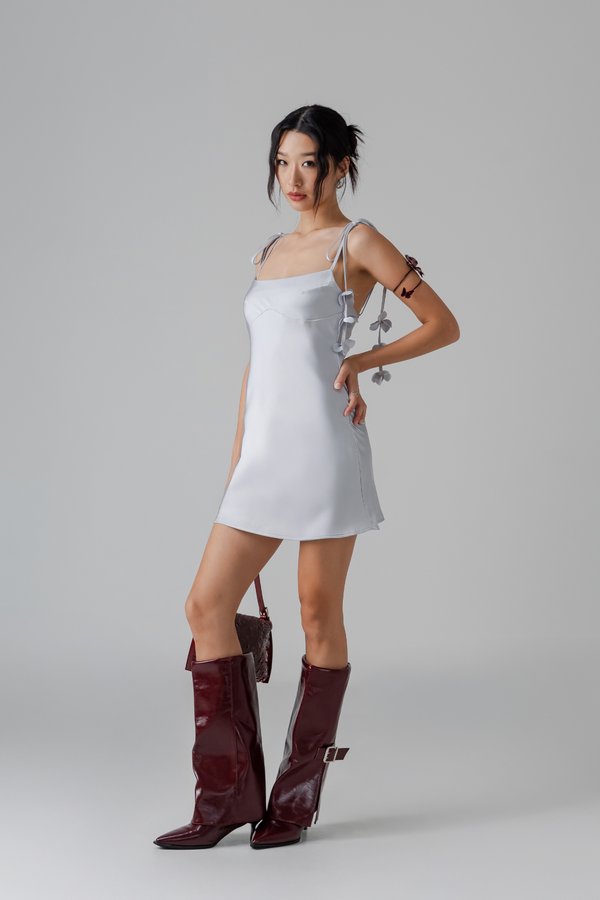 Petal Satin Mini Dress in Soft Blue