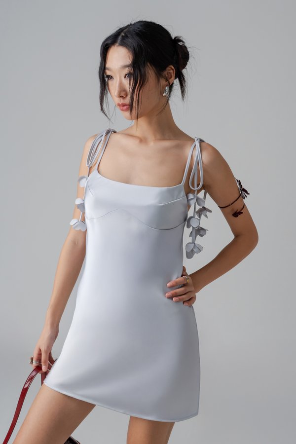 Petal Satin Mini Dress in Soft Blue