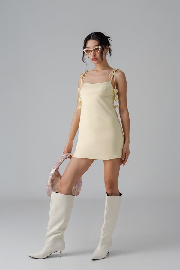 Petal Satin Mini Dress in Pastel Yellow