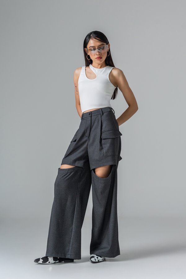 Divided Pinstripe Pants in Black