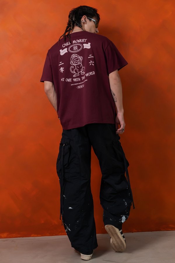 Chill Monkey Tee in Dark Carmine