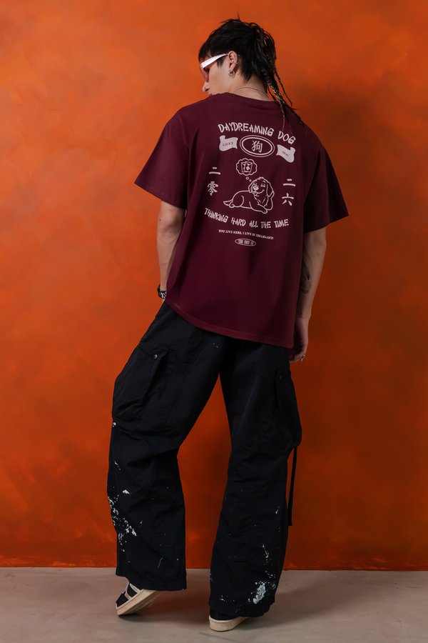 Daydreaming Dog Tee in Dark Carmine