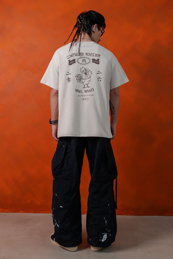 Confused Rooster Tee in Stone Beige