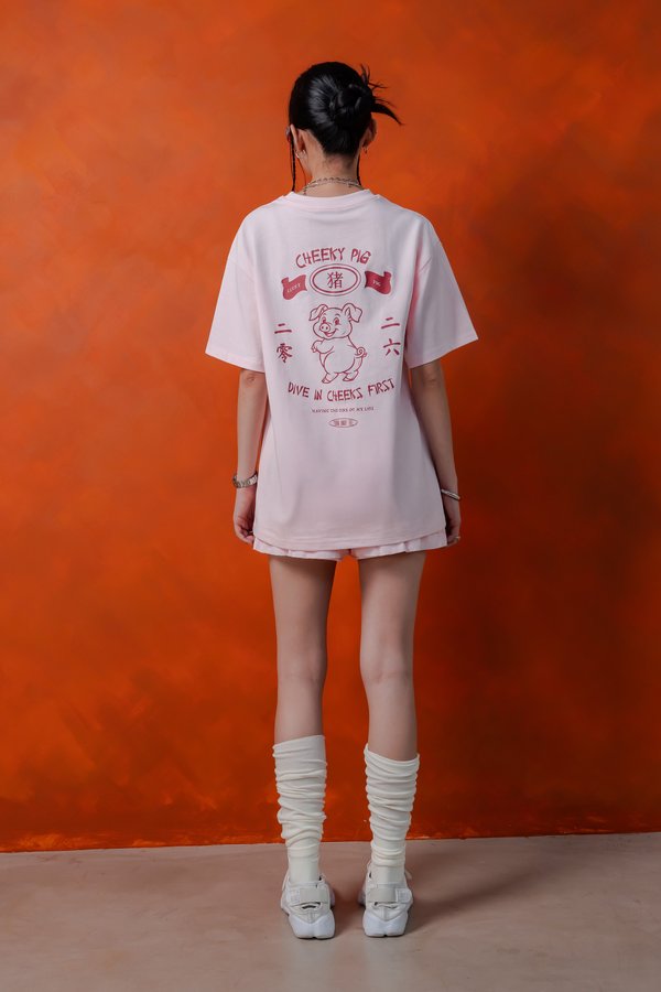 Cheeky Pig Tee in Strawberry Pink