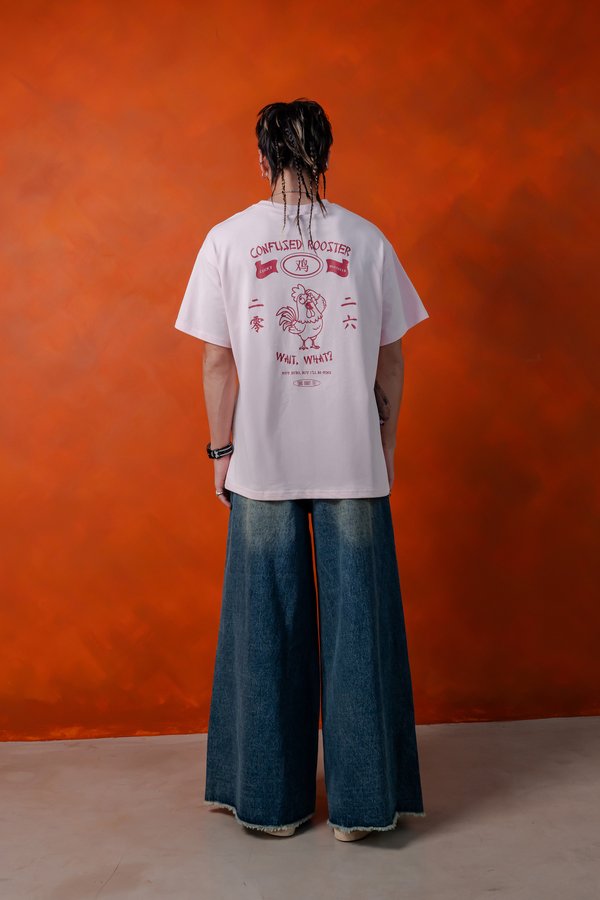 Confused Rooster Tee in Strawberry Pink