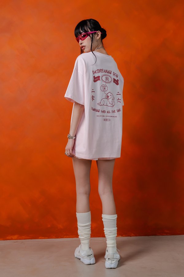 Daydreaming Dog Tee in Strawberry Pink