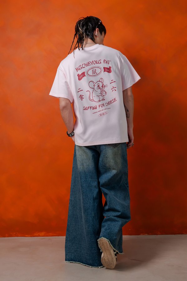 Mischievous Rat Tee in Strawberry Pink