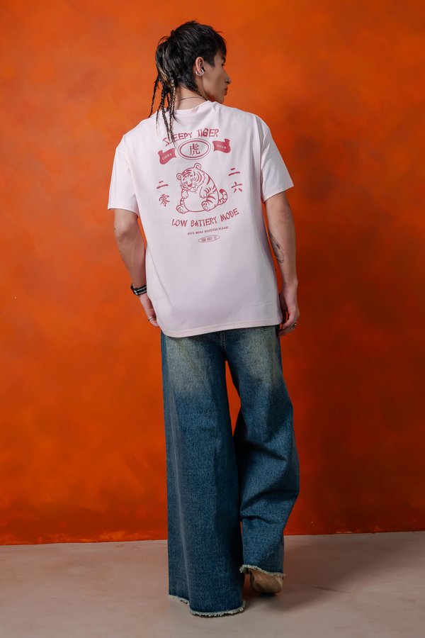 Sleepy Tiger Tee in Strawberry Pink