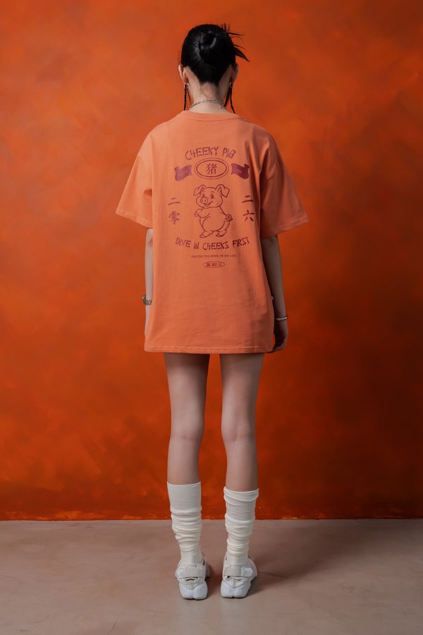 Cheeky Pig Tee in Tangerine