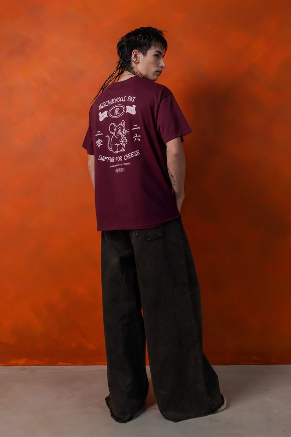 Mischievous Rat Tee in Dark Carmine