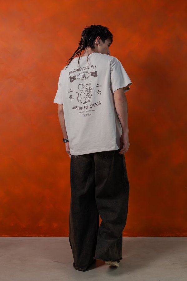 Mischievous Rat Tee in Stone Beige