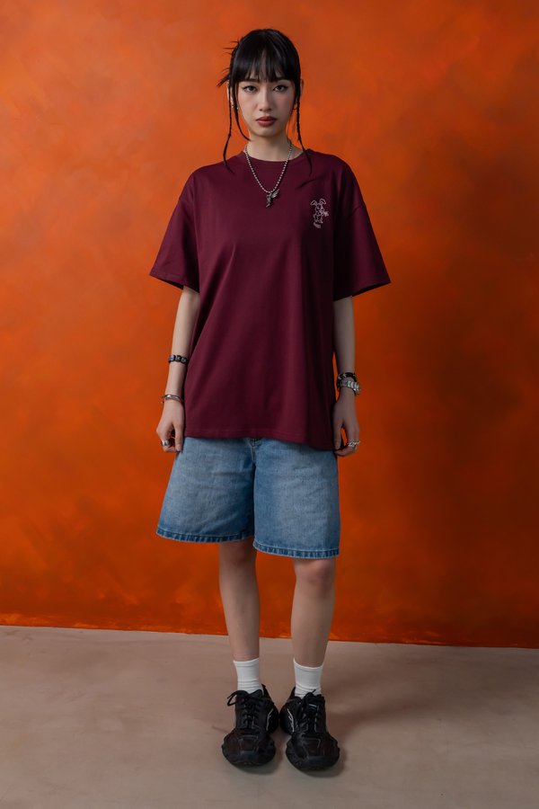 Charming Rabbit Tee in Dark Carmine
