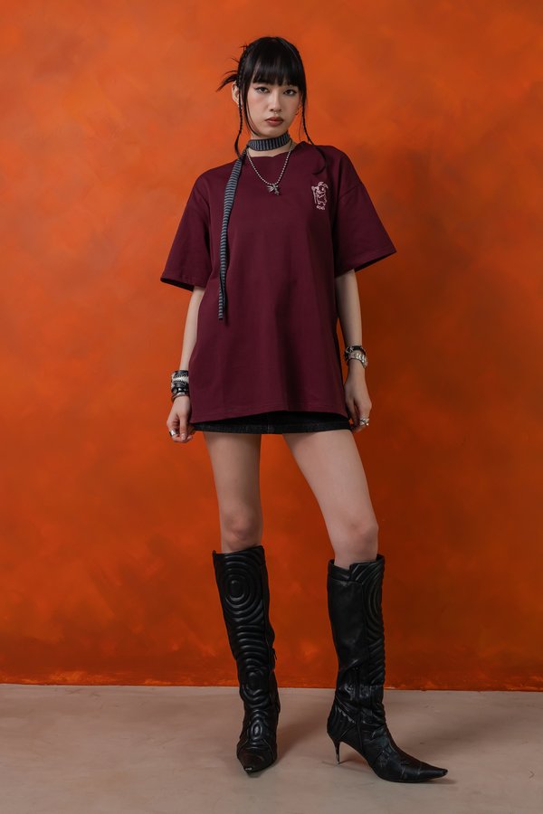 The Wise Goat Tee in Dark Carmine