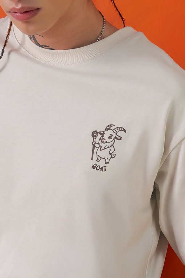 The Wise Goat Tee in Stone Beige