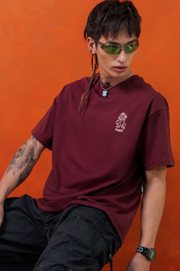 Chill Monkey Tee in Dark Carmine