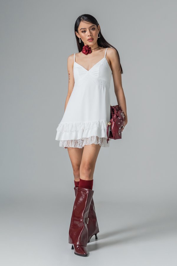 Charmed Tiered Lace Dress in White