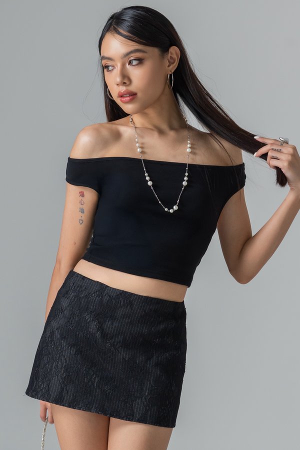 Unseen Lace Pinstripe Skirt in Black