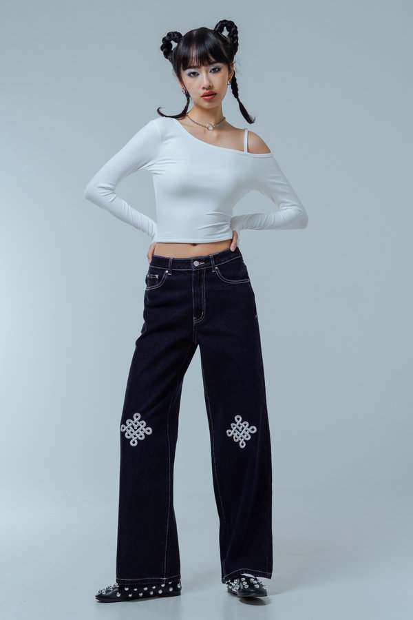 Lucky Knot Jeans in Indigo with Pink Threads